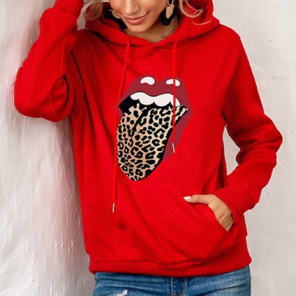 Rolling Stones leopard tongue red hoodie